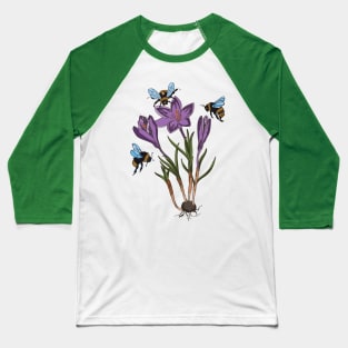 botanical illustration of crocus and bees Baseball T-Shirt